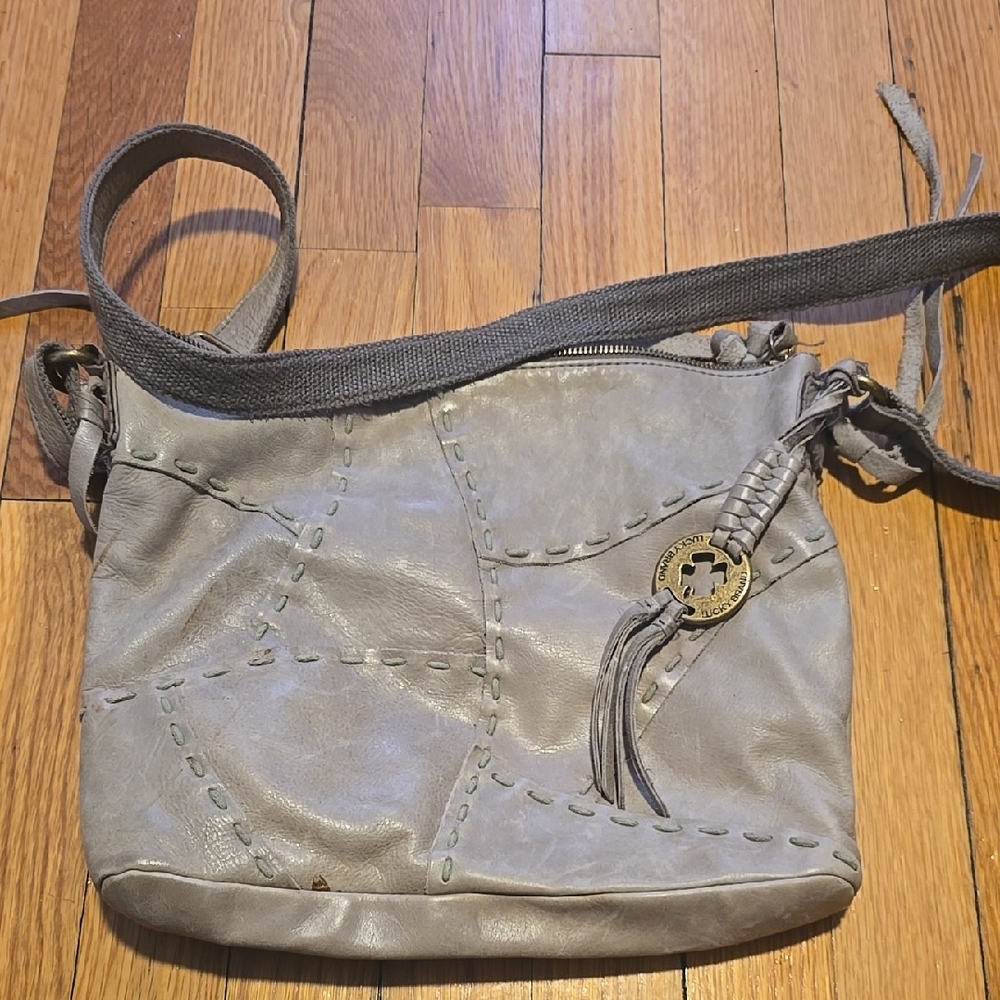 Lucky Brand Gray Crossbody Bag with Adjustable Strap and Gold Hardware